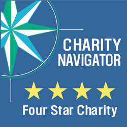 The Charity Navigator logo and four-star charity notation.